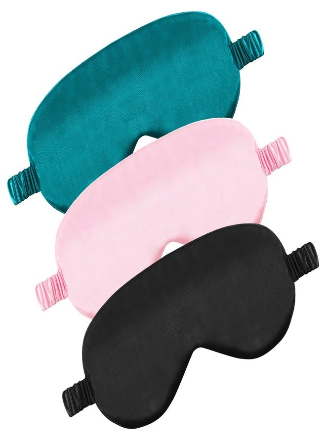 Dimeho 3 Pcs Sleep Mask Soft Silky Eye Masks Cover with Elastic Straps Effective Shading Blindfold for Sleeping Women Men Travel Eyeshade (Pink/Black/Green) - Image 1